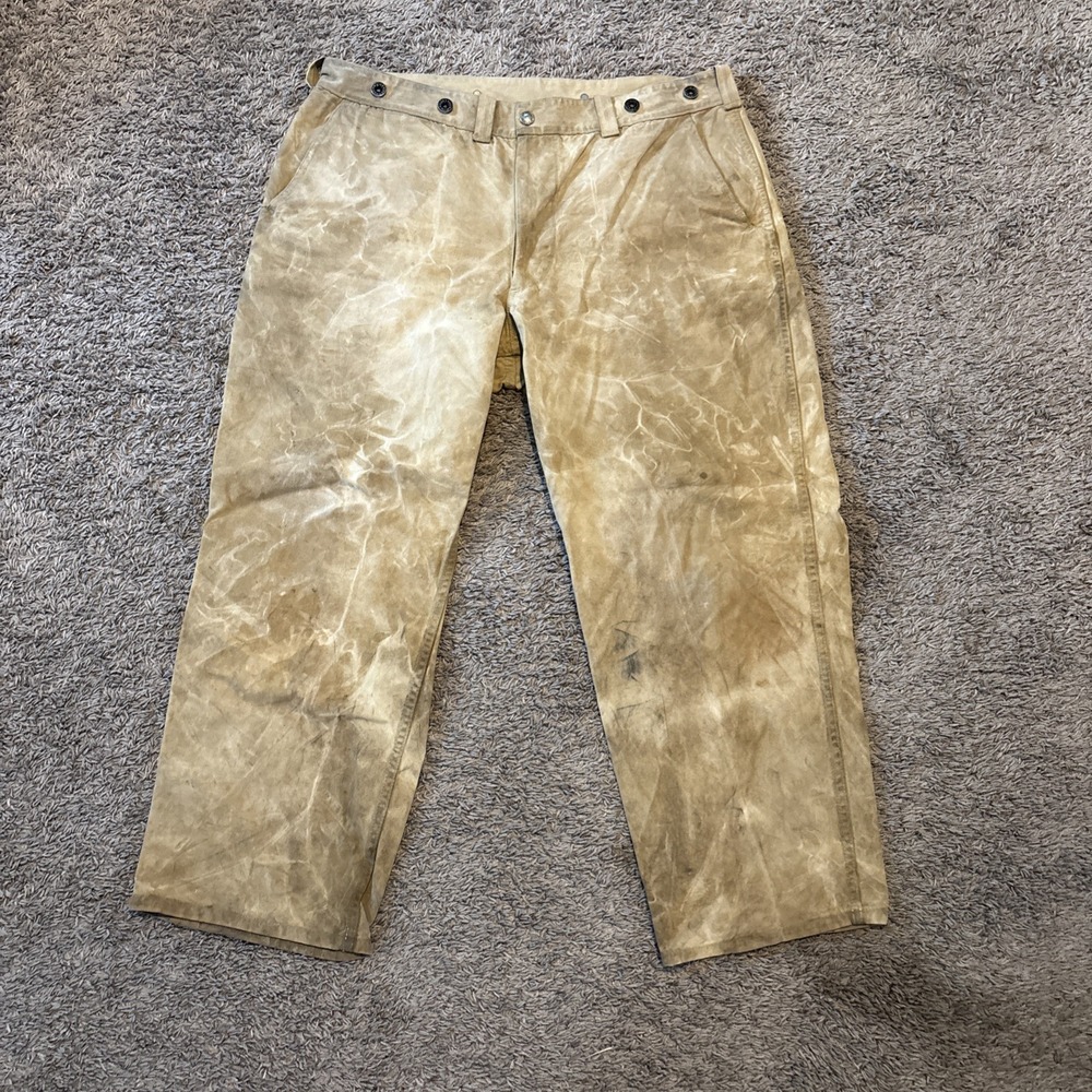 Vintage CC Filson Fireman's Waxed Tin Pants Seattle Made‎ In USA 36x26